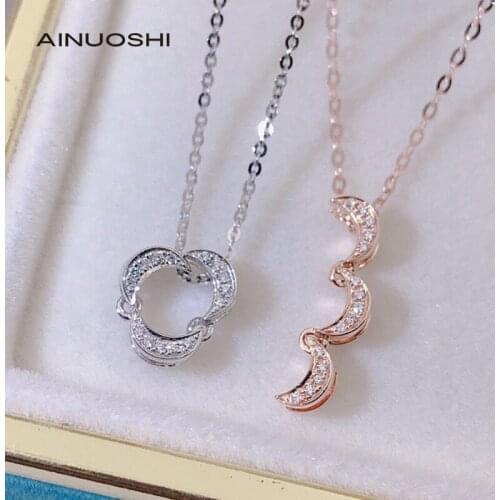 AINUOSHI Handmade 18K Gold 0.03ct Real Diamond The Moon Can Be Combined Cute Necklace Promise Anniversary Party For Women 18
