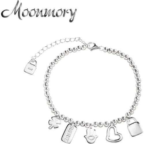 Moonmory 925 Sterling Silver Beads Chain Bracelet For Women Small Pendant DIY Bracelet Unisex European Jewelry Christmas Gifts