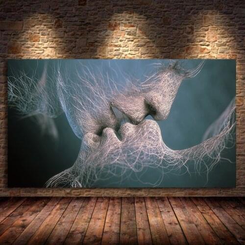 Black Love Kiss Oil Canvas Painting Abstract Prints Posters Pictures Home Bedroom Living Room Decoration Wall Art Unframed