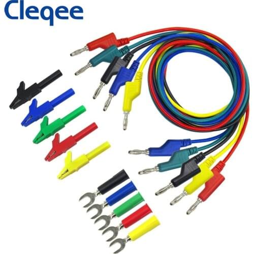 Cleqee P1036A Dual 4mm Banana Plug Test Lead Kit with Alligator Clip&U Type Test Probe for Multimeter Cable
