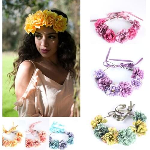 Flower Crown Headdress Bohemian Beach Peony Floral Hairband Bride Garland Head Wreath Wedding Beach Photo Props Hair Accessories