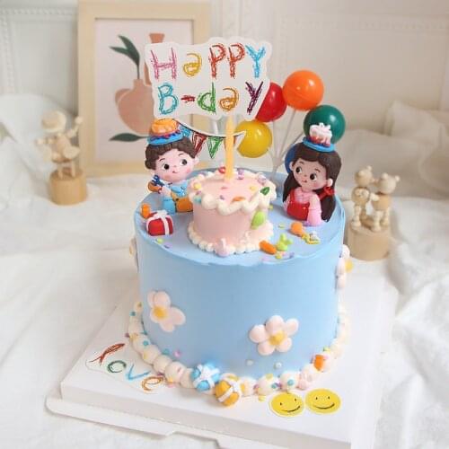 Baby Bathing Baking Clay Boy Girl Cake Topper Happy Birthday Candle Balloon Dessert Table Dress Up Plugin Party Decor Supplies