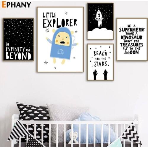 Baby Nursery Wall Art Canvas Poster Print Cartoon Rocket Astronaut Painting Nordic Decoration Picture Kid Boy Bedroom Decor