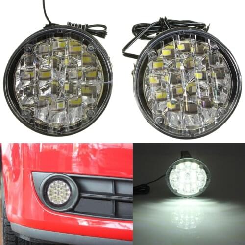 2pcs 12V 18 LEDs 6000K White Round Car Daytime Running Light DRL Auto Front Fog Light Lamp Driving Bulbs Waterproof for Cars