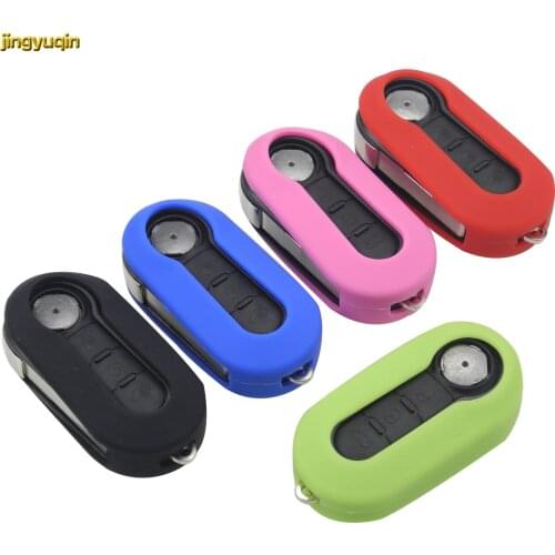 Jingyuqin Silicone Key Case for FIAT 500 500L ABARTH Panda Punto Bravo Folding Flip Silicone Key Fob Case Cover