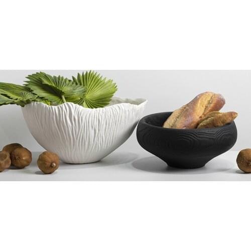 Creative Nordic Carved Wood Grain Fruit Plate For Home Ceramic Crafts Living Room Hotel Porcelain Decoration Storage Fruit Plate