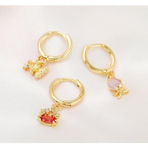 Luckydays Summer Hot Cute Marine Organism Jellyfish Lobster Crab Seahorse Crystal Charm Small Huggies Hoop Earring For Women