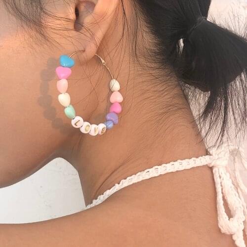 Lalynnly Cute Resin Beads Colorful Hoop Earrings For Women Girls Fashion Round Trendy Earrings Jewelry Party Gifts E9851