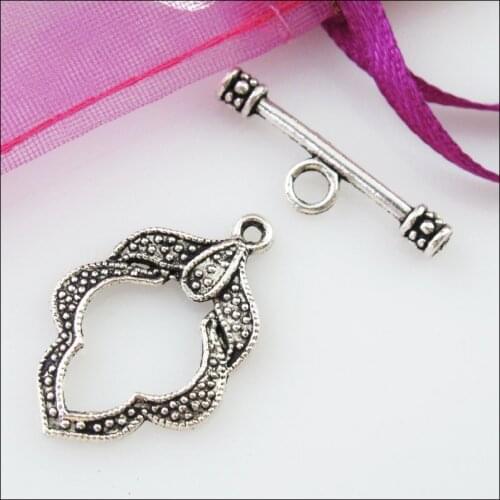 Fashion 16Sets Tibetan Silver Leaf Circle Bracelet Toggle Clasps Connectors