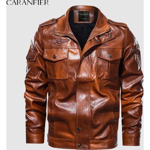 CARANFIER Men Leather Jackets Male Faux Moto Biker Coats Racer Mens Vintage PU Bomber Autumn Winter Outerwear Chaquetas Hombre