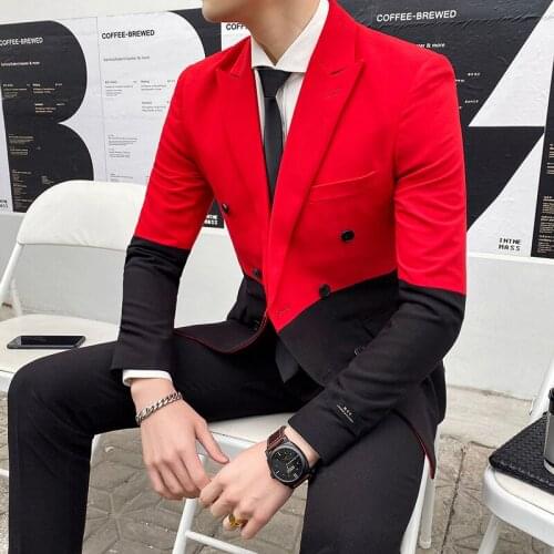 2021 England style Double Colours Up Down Splice Casual Style Men Blazer Double Colors Blazer with Polyester Material