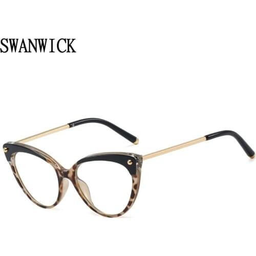 Swanwick anti blue light glasses optical frame cat eye glasses TR90 fashion style black leopard spectacles party accessories