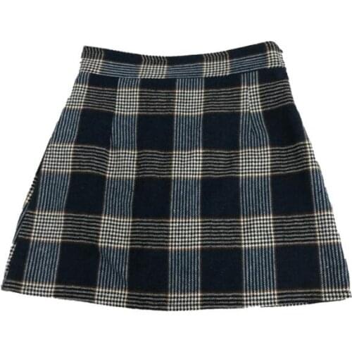 Autumn Winter Women Fashion Woollen lattice Big Size High-Waisted Chequered A-shaped Charming Fashion Short Skirt XS-5XL New