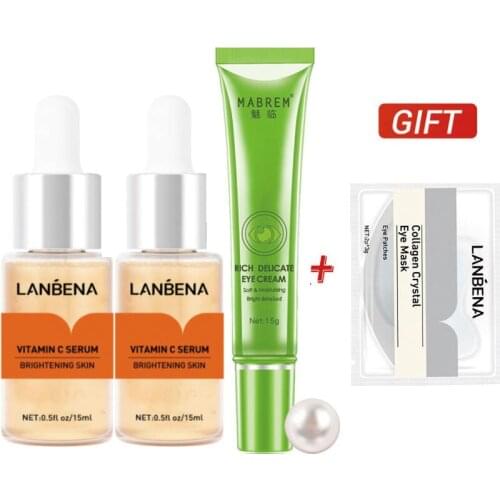 Vitamin C Face Whitening Serum Brighten Skin Tone Fade Freckle Wrinkle Removal Eye Cream Improve Dark Circles Eye Bags Skin Care