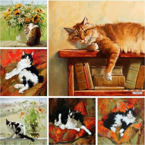 Full Square Needlework 3D DIY Diamond Painting Cross Stitch Lovely Cat Posters Needlework Diamond Embroidery Home Decorative