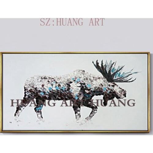 Hand-painted modern creative animal black and red rhino modern oil painting canvas painting decorative wall decorative arts