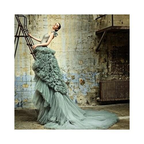 Chic Bridal Ruffled Puffy Tulle Dresses 2020 Women Sweetheart With Train Long Prom Gown For Photo Shoot Evening Formal Dress