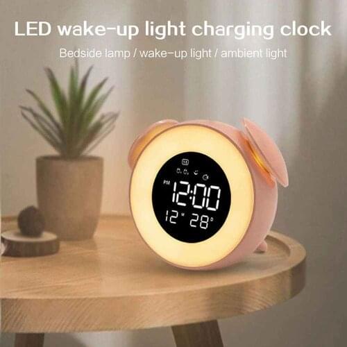 LED digital clock alarm clock bedside table clock electronic desktop clock Night Light sunrise sunset light mirror music clock