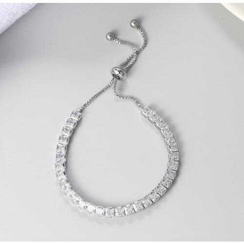 Tennis Bracelet For Women Korean Luxury 4*4mm Square Multicolor Zircon Kpop Womens Bracelet Wholesale Adjustable Jewelry DZH008