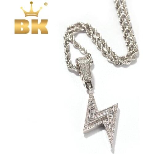 THE BLING KING Iced Bolt Necklaces Fashion CZ Pendant Lightning Pendants Jewelry Mens Fashion Hiphop Chains Drop Shipping