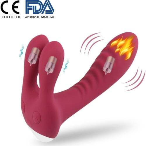 G Spot Heating Rabbit Vibrator 10 Speed 3 Motors Waterproof Dildo Clitoris Vagina Penis Stimulator Sex Toys for Men Women Couple