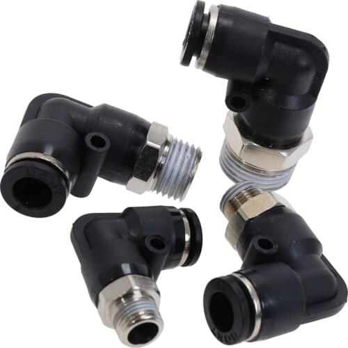 High Quality PL 8mm - 1/8'' 1/4" 3/8" 1/2" Pneumatic Male Elbow Connector Tube Air Push In Fitting Black