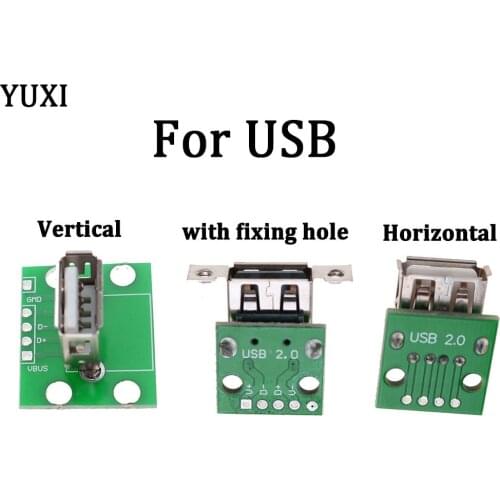 YUXI for USB female to dip straight pin vertical horizontal for USB female socket with fixing hole pin array