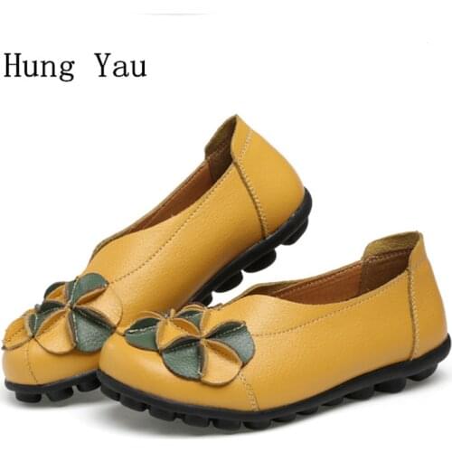 Women Shoes Flats Genuine Leather 2018 Summer Autumn Sandals Fashion Flower Casual Shoes Woman Flat Slip On Loafers Plus Size