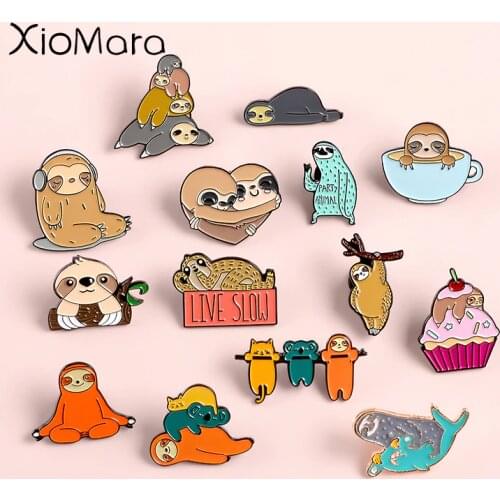 15 Styles Cute Sloth Koala Enamel Pins Lovely Lazy Flash Badge Denim Bag Animal Jewelry Kids Gifts Brooches Lapel Pins