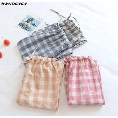 Womens Pajamas Pants Cotton Gauze Couples Home Pants Lounge Wear Loose Printed Sleep Bottoms Femme Pantalon Hombre Mujer Men