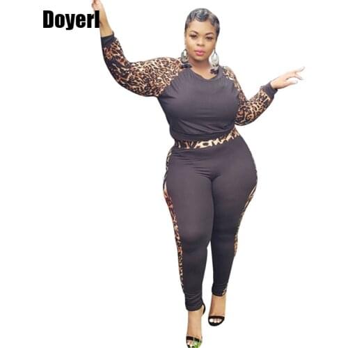 Plus Size Tracksuit Women Set 5xl Leopard Print Two Piece Set Top and Pants Long Sleeve Casual Sweat Suits Women Matching Sets