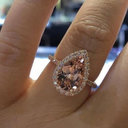 Milangirl Female Water Drop Wedding Ring Band Trendy Pear Shaped Cubic Zircon Stone Paved Silver Plated Anniversary Ring