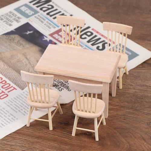 1Set 1/12 Dollhouse Miniature Dining Table Chair Doll House Wooden Furniture Toy