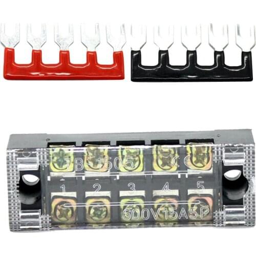 2 Row 5Positions Screw Block 600V 15A with Terminal Barrier Strip Red+Black