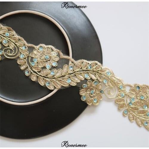 2yards Gold Thread Lace Flower Applique Trim Edges Handmade diy Material Wedding Clothing Applique Flower Timimg 5.5cm SX358