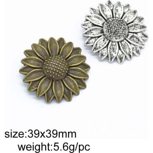 20pcs/lot 39x39mm Antique Silver /Antique Bronze Alloy Sunflower Charm Necklace Pendant Jewelry Accessories