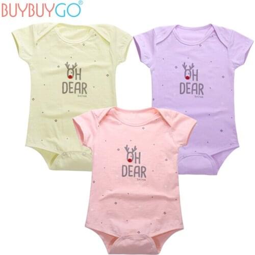 3pcs/lot Baby Bodysuit One-Pieces Christmas Deer 2017 Summer Short Sleeve Infant Jumpsuit Overall Girl 100% Cotton Baby Clothing