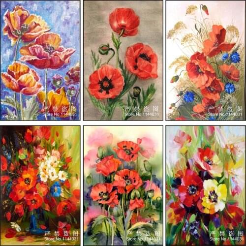 3D DIY Diamond Embroidery Flower Full 5D Diamond Painting Red Flower Diamonds Mosaic Cross Stitch,Needlework,Christmas,Decor