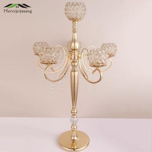 5Pcs/Lot Candle Holder Table Crystal Candlestick Geometric Candle Holders Gold for Wedding/Dinner Decoration Candelabra GZT084