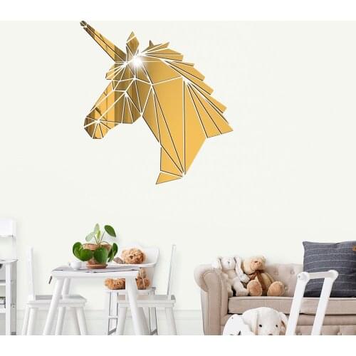 Unicorn Shaped Acrylic Mirror Wall Stickers Mirror Mural Bedroom Living Room Decor Home Decoration Accessories