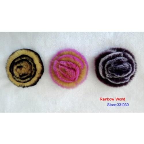 Free shipping Genuine rabbit Fur Rose flower Brooch for coat corsage Fashion DIY accessories Mixed Colour 3 Pieces/lot