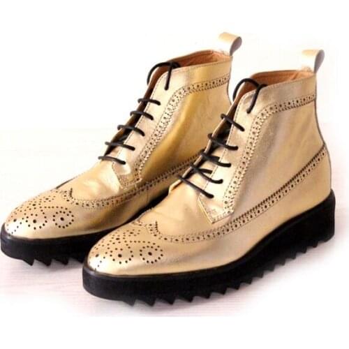 New winter casual men ankle boots platform shoes men shoes brogue carved genuine leather lace up mens boots