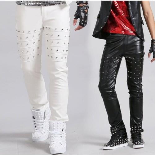 Nightclub Male Singer Jazz Dance Pants Stage Leather Pants Bar Rock Hip Hop Street Performance Trousers Tide 27-36 Size DWY1679