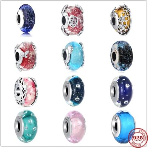Murano Glass Bead honeycomb Flower Starfish Honeycomb Butterfly Charm Fit Original Pandora Bracelet Silver 925 DIY Women Jewelry