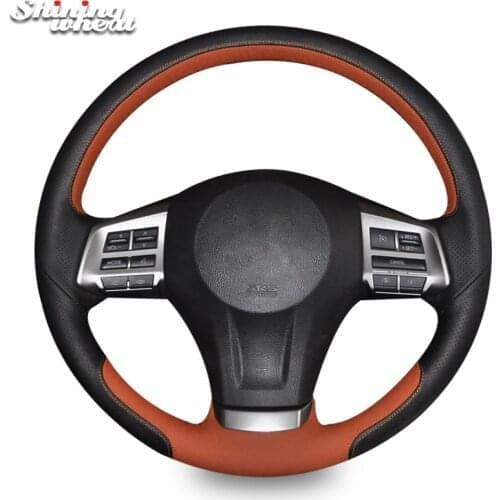 BANNIS Black Brown Leather Car Steering Wheel Cover for Subaru Forester 2013-2015 Legacy 2013-2014 Outback 2013-2014 XV