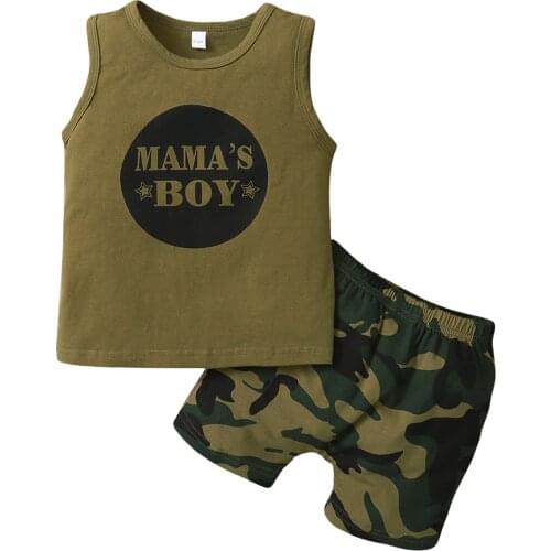 Kid boys Clothes Fashion Summer Toddler Boys Clothing Set Letter Print Sleeveless Top+Shorts Clothes Set 2pcs