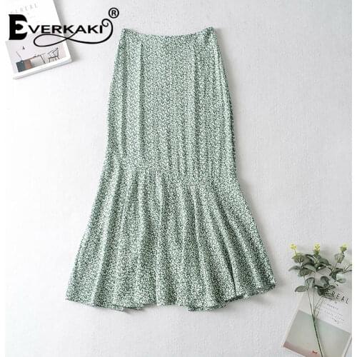 Everkaki Skirt Women Boho Print Summer Beach Vacation Zipper Bodycon Elegant Ladies Midi Skirts Party Bottom Female 2021 New