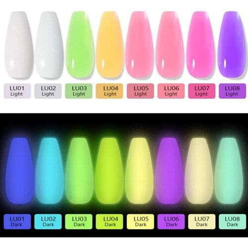 8 Color 15ML Luminous Glow Nail Art Liquid Polish Dipping Gel Phosphor Acrylic Powder For Carving Extension Pigment Nails Tools
