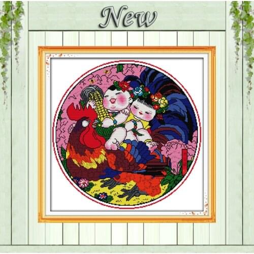 Auspicious baby chinese blessing patterns counted print on canvas DMC 14CT 11CT DIY Cross Stitch Embroidery Needlework sets kits