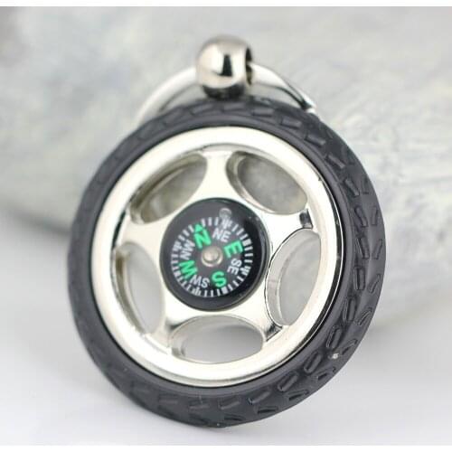 Wheel Tyre Tire Compass Keychain Creative Accessories Fashion Auto Part Model Rubber Key Chain Ring Keyring Keyfob 86088